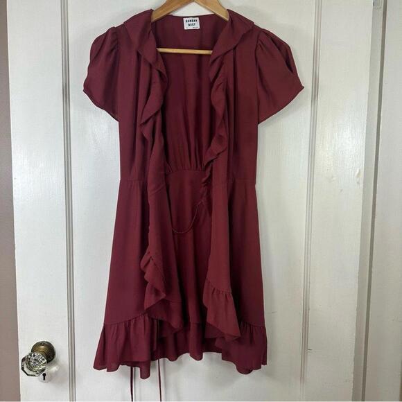 Aritzia Sunday Best Ruffle Wrap Mini Dress Adjustable Tie - Picture 8 of 10